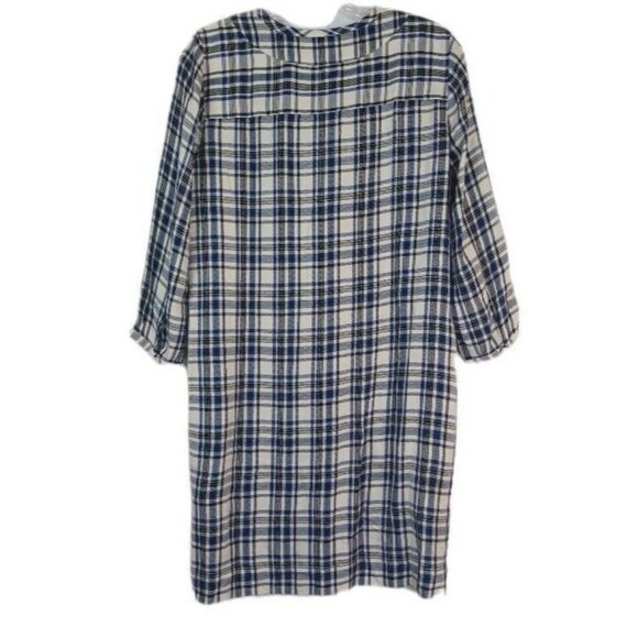 Madewell Womens Sz XXS Plaid Artiste Tunic Shift Long Sleeve Pocket Tassel Dress - Picture 7 of 10